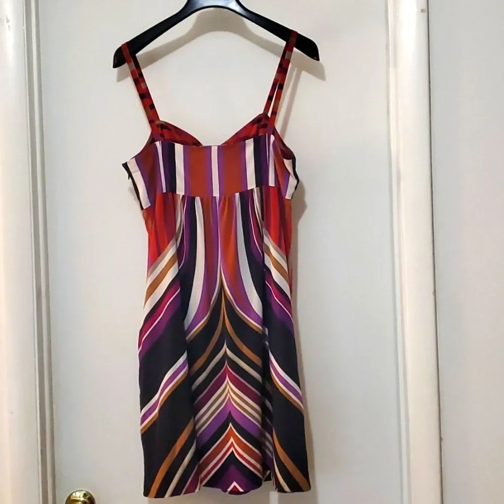 Banana Republic Silk‎ Multi Color Striped Spaghetti Strap Dress Sz 12